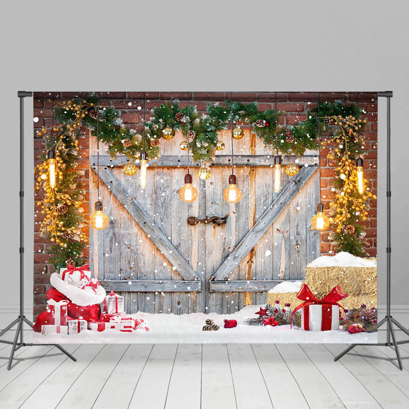 Lofaris Retro Grey Door Light Glitter Christmas Backdrop