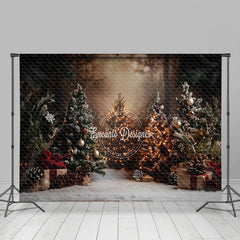 Lofaris Retro Interior Pine Tree Baubles Christmas Backdrop