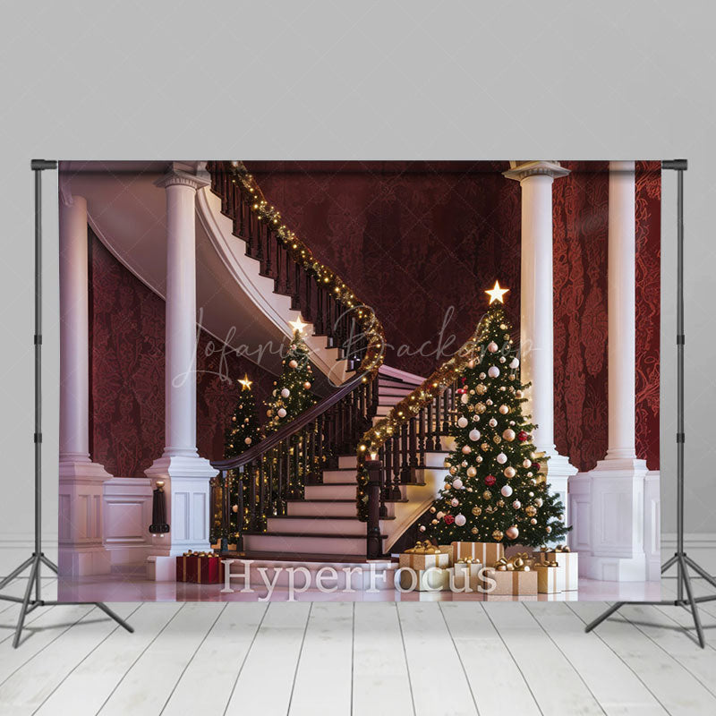 Lofaris Retro Luxury Stairs Tree Gift Christmas Vibe Backdrop