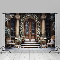 Lofaris Retro Pillar Wreath Door Snow Stair Xmas Backdrop