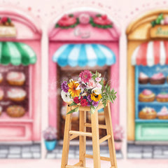 Lofaris Retro Pink Street Candyland Shelves Party Backdrop