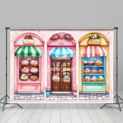 Lofaris Retro Pink Street Candyland Shelves Party Backdrop