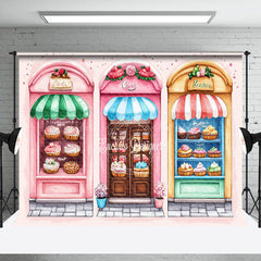 Lofaris Retro Pink Street Candyland Shelves Party Backdrop