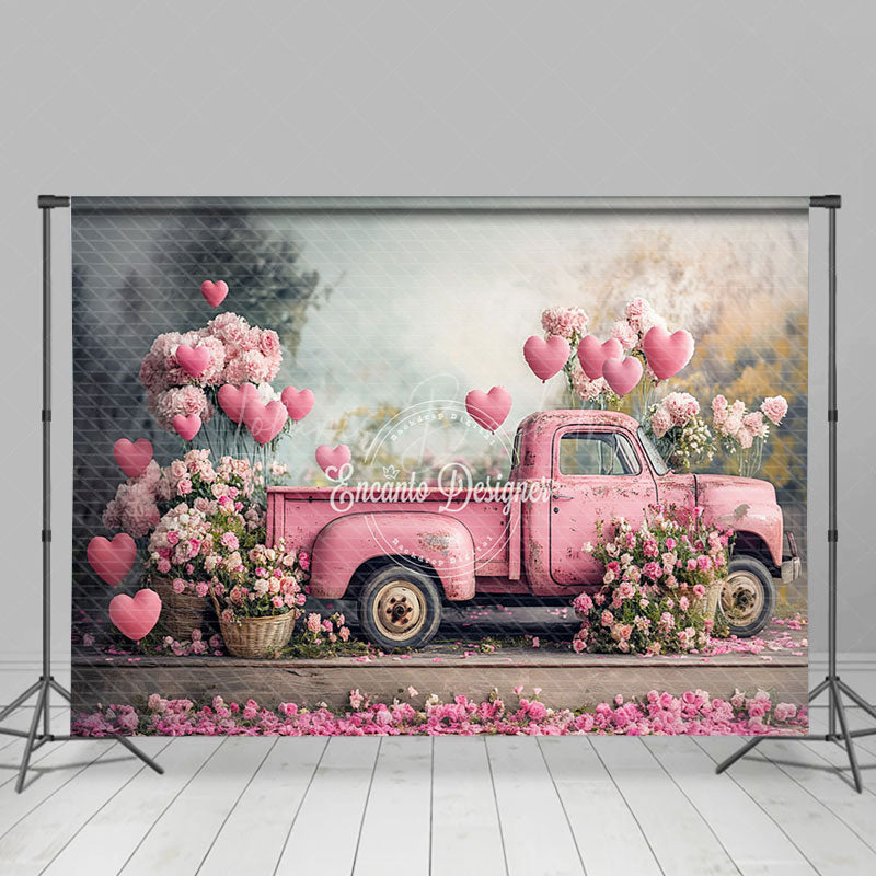 Lofaris Retro Pink Truck Romantic Valentines Day Backdrop