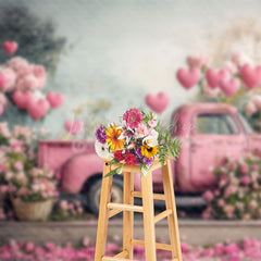 Lofaris Retro Pink Truck Romantic Valentines Day Backdrop