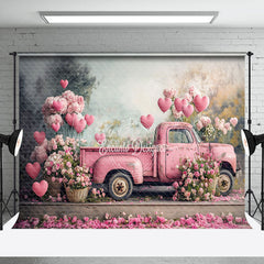 Lofaris Retro Pink Truck Romantic Valentines Day Backdrop