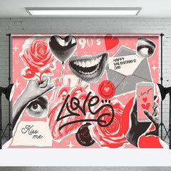 Lofaris Retro Punk Rock Pink Grey Valentines Day Backdrop