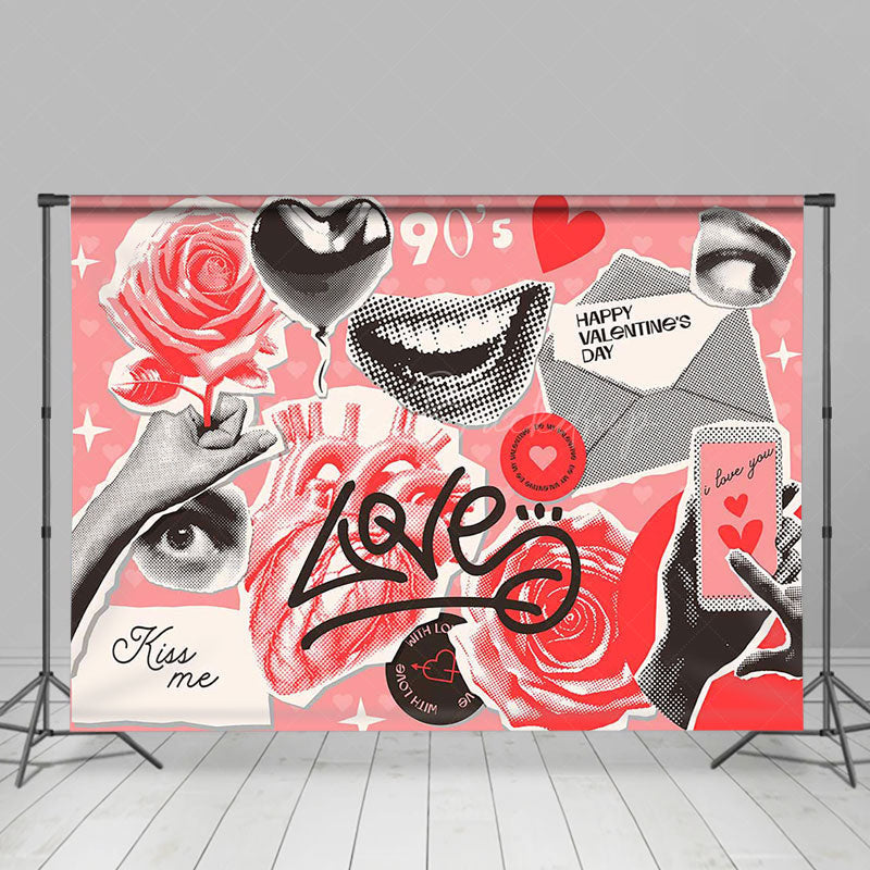 Lofaris Retro Punk Rock Pink Grey Valentines Day Backdrop