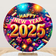 Lofaris Retro Purple Dazzling New Year Night Round Backdrop