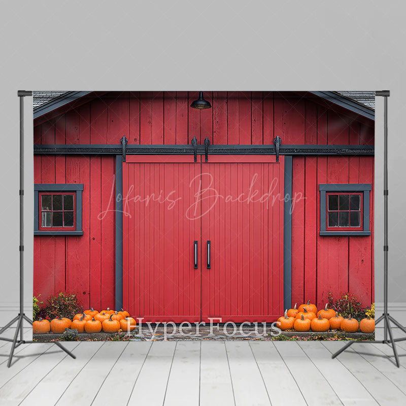 Lofaris Retro Red Barn Door Pumpkins Autumn Photo Backdrop