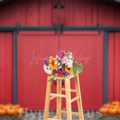 Lofaris Retro Red Barn Door Pumpkins Autumn Photo Backdrop