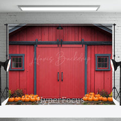 Lofaris Retro Red Barn Door Pumpkins Autumn Photo Backdrop