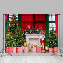 Lofaris Retro Red Green Window Xmas Tree Christmas Backdrop