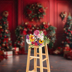 Lofaris Retro Red Room Fireplace Festive Christmas Backdrop