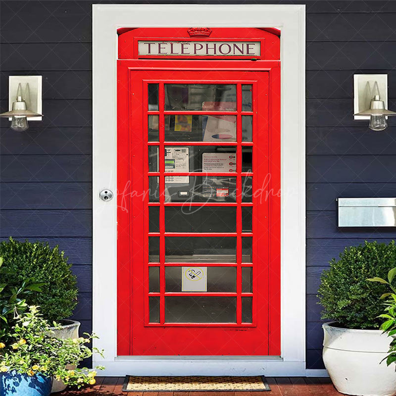 Lofaris Retro Red Telephone Booth Scene Party Door Cover