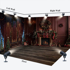 Lofaris Retro Red Wall Fireplace Christmas Room Set Backdrop