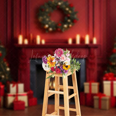 Lofaris Retro Red Wall Fireplace Merry Christmas Backdrop