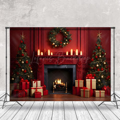 Lofaris Retro Red Wall Fireplace Merry Christmas Backdrop