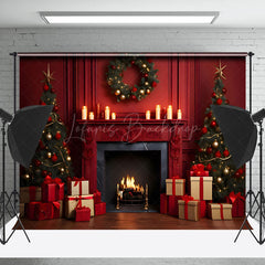 Lofaris Retro Red Wall Fireplace Merry Christmas Backdrop