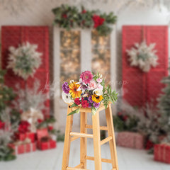 Lofaris Retro Red White Wall Festive Christmas Vibe Backdrop