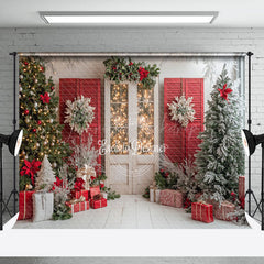 Lofaris Retro Red White Wall Festive Christmas Vibe Backdrop