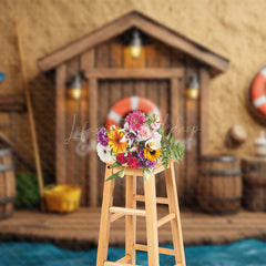 Lofaris Retro Riverside Cabin Fishing Cake Smash Backdrop