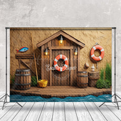 Lofaris Retro Riverside Cabin Fishing Cake Smash Backdrop