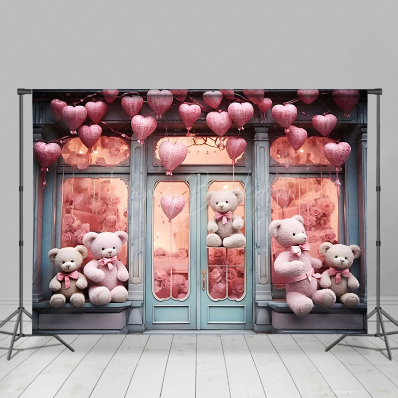 Lofaris Retro Romantic Store Bear Valentines Day Backdrop