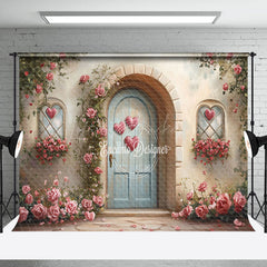 Lofaris Retro Rural House Pink Rose Valentines Day Backdrop