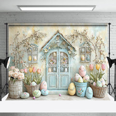 Lofaris Retro Rustic Door Floral Eggs Easter Photo Backdrop