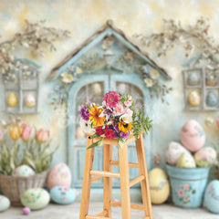 Lofaris Retro Rustic Door Floral Eggs Easter Photo Backdrop