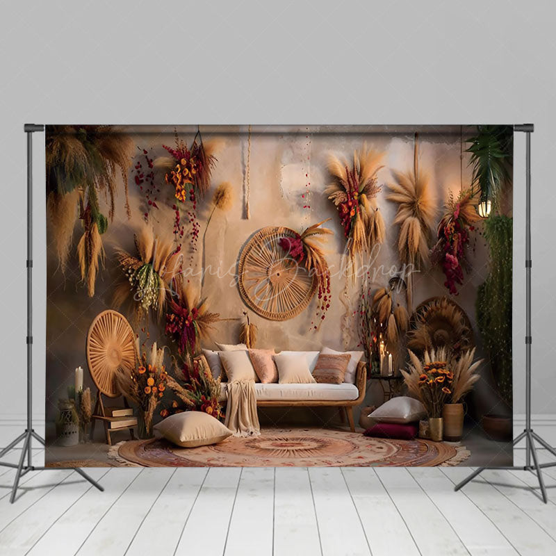 Lofaris Retro Shabby Wall Boho Sofa Hay Floral Photo Backdrop