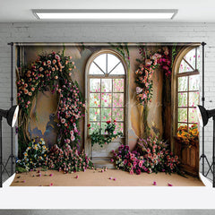 Lofaris Retro Shabby Wall Window Floral Photography Backdrop