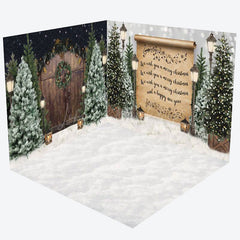 Lofaris Retro Song Wood Door Snow Christmas Room Set Backdrop