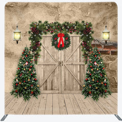 Lofaris Retro Stone Cave Wood Door Xmas Pillow Case Backdrop