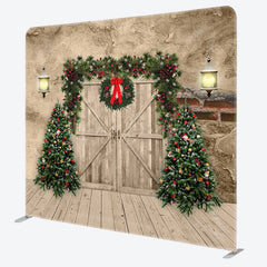 Lofaris Retro Stone Cave Wood Door Xmas Pillow Case Backdrop