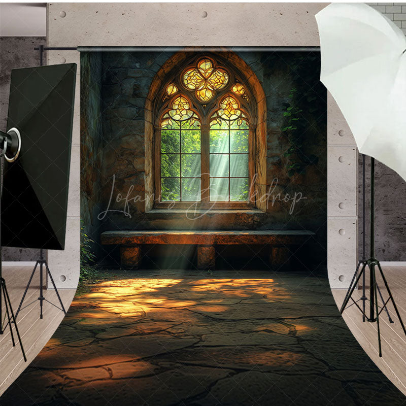 Lofaris Retro Stone House Window Scene Sunlight Backdrop