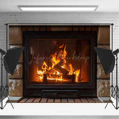 Lofaris Retro Stone Wall Fireplace Christmas Photo Backdrop