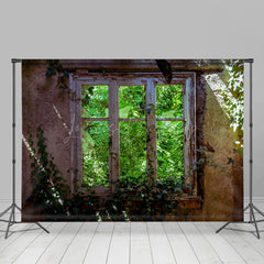 Lofaris Retro Stone Window Greenery Sunlight Spring Backdrop