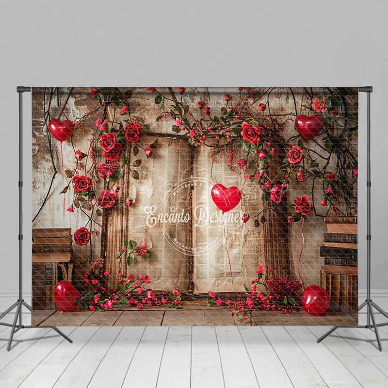 Lofaris Retro Wall Book Rose Vine Valentines Day Backdrop