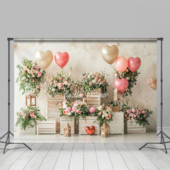 Lofaris Retro Wall Heart Balloons Floral Romantic Backdrop