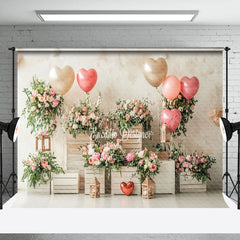 Lofaris Retro Wall Heart Balloons Floral Romantic Backdrop