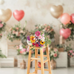 Lofaris Retro Wall Heart Balloons Floral Romantic Backdrop