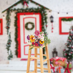 Lofaris Retro Wall Red Door Window Chair Christmas Backdrop