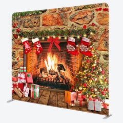 Lofaris Retro Warm Fireplace Christmas Pillow Case Backdrop