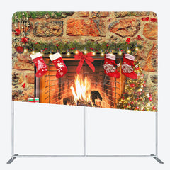 Lofaris Retro Warm Fireplace Christmas Pillow Case Backdrop