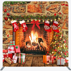 Lofaris Retro Warm Fireplace Christmas Pillow Case Backdrop