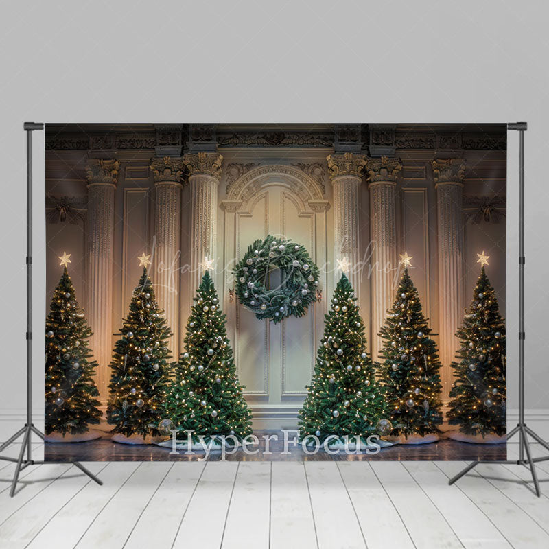 Lofaris Retro White Palace Wall Xmas Tree Christmas Backdrop