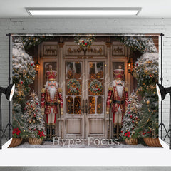 Lofaris Retro Winter White Christmas Nutcracker Shop Backdrop