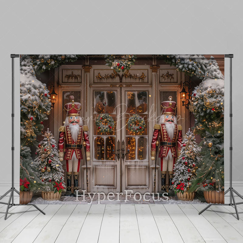 Lofaris Retro Winter White Christmas Nutcracker Shop Backdrop